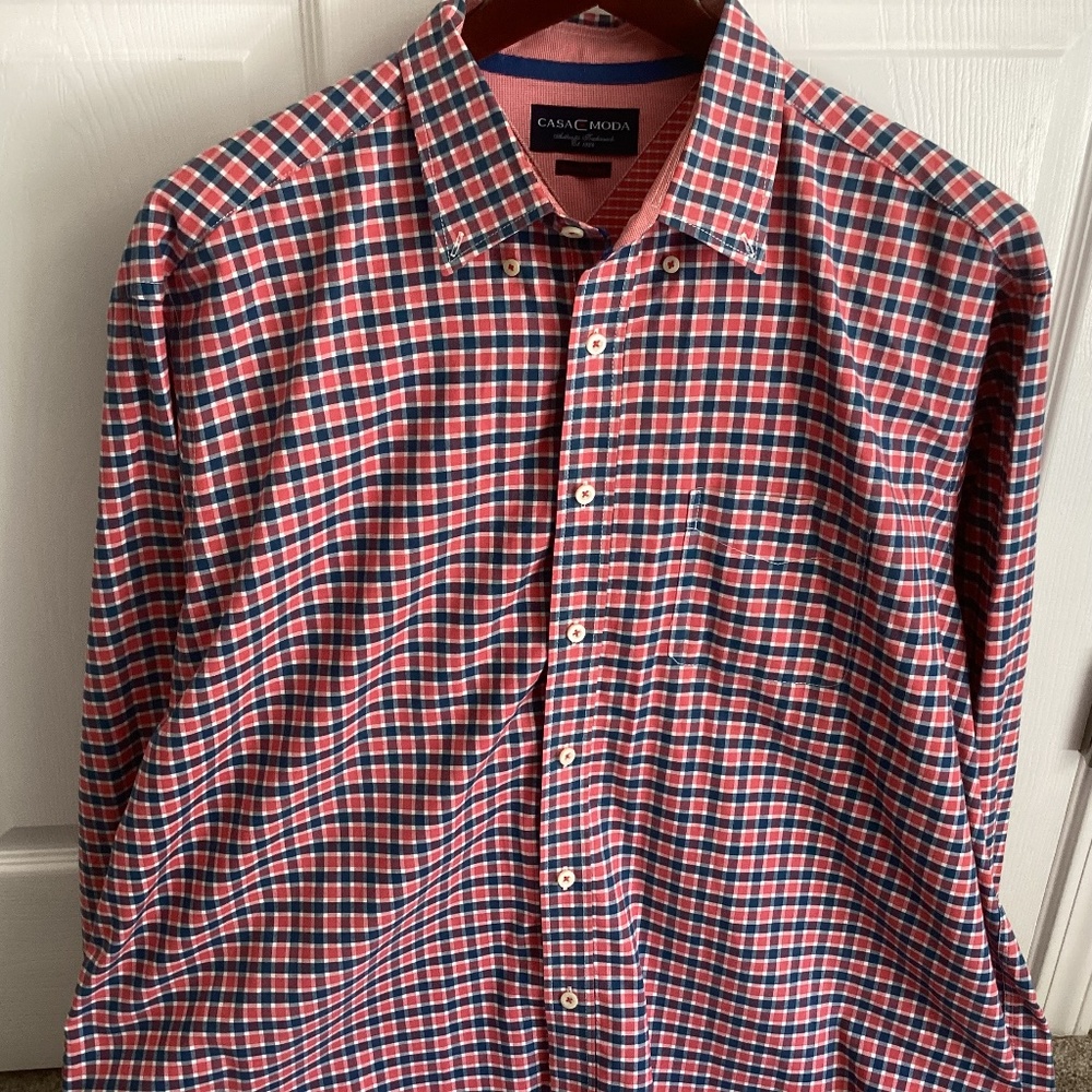 Men’s Casa Moda Long Sleeve Multicolor Plaid Button Down Shirt Size XXL Tall